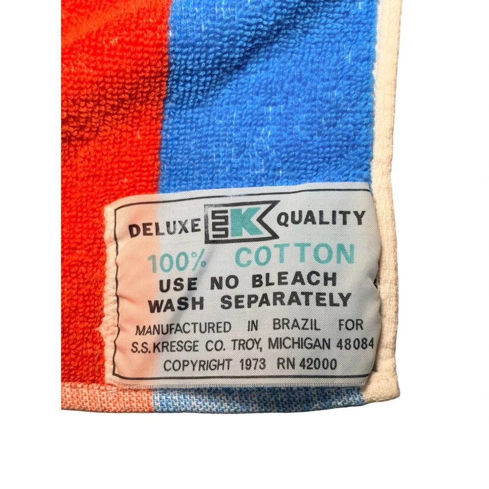 VTG 1973 S.S. Kresge Beach Towel Striped Cotton Brazil Deluxe SK Retro Yellow